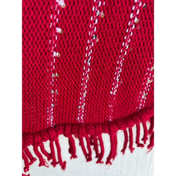 Valerie Stevens Red 3/4 sleeve sequins and fringe Sweater M CHRISTMAS - Picture 6 of 8